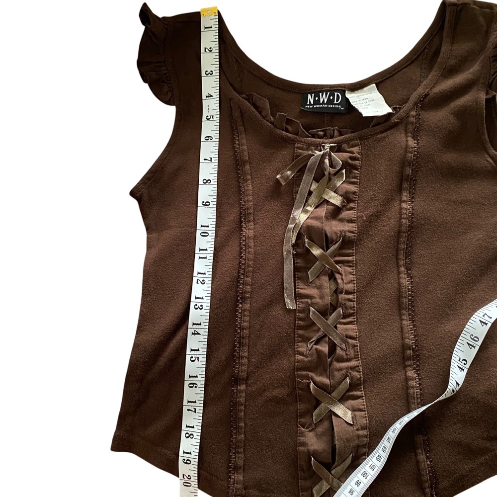 Vintage Y2K Lace Up Top Cotton Corset Style Renaissance Brown Tank Top M Womens - Picture 5 of 9